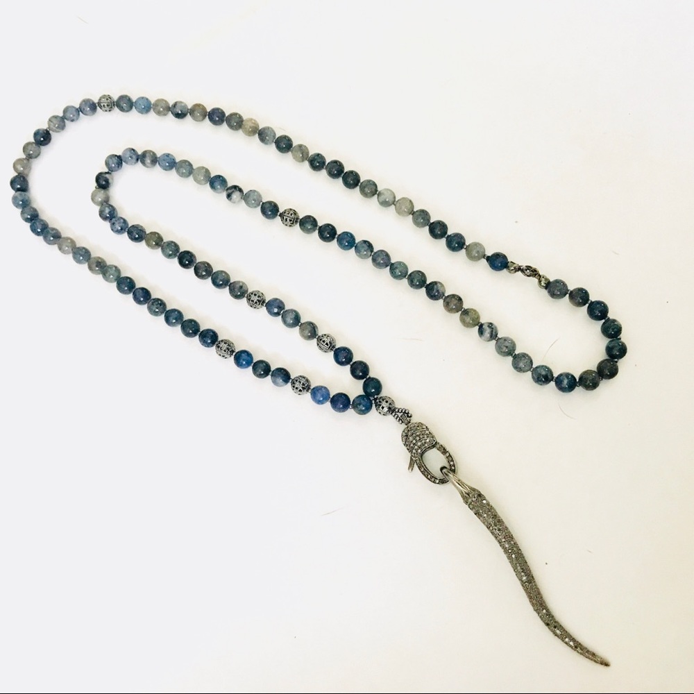 Pave Diamond Pendant Solodite Gemstone Necklace